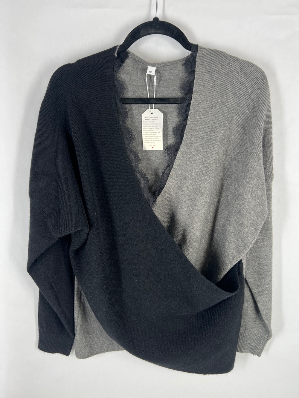 Two-Tone Black and Gray Women's Wrap Sweater